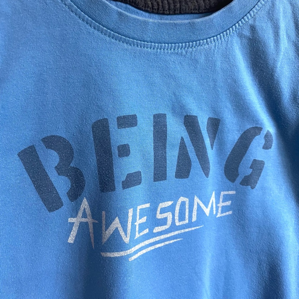 7/$20💥Being Awesome Graphic Tee, Ocean Blue, Black Stitching, Short Sleeves